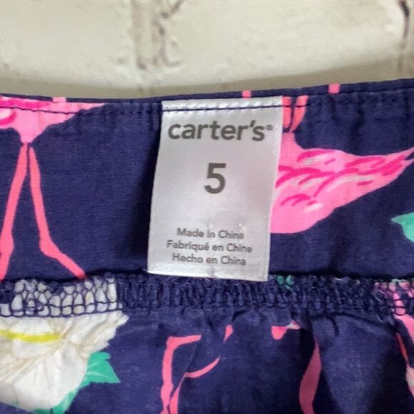 Carter's Pink Flamingo Sleeveless Tie Strap Navy Cotton Summer Blouse Henley Top - Picture 6 of 8